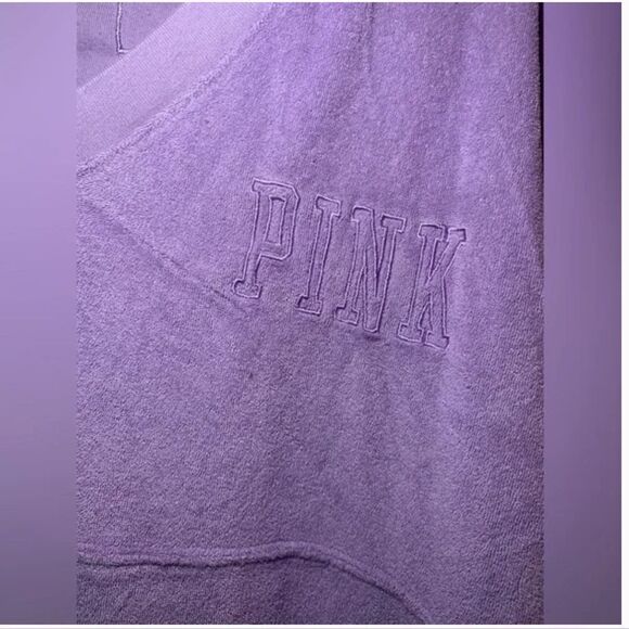 Victorias Secret Pink Varsity Terry Cloth V Neck Oversized Pullover petal purple - Picture 3 of 8